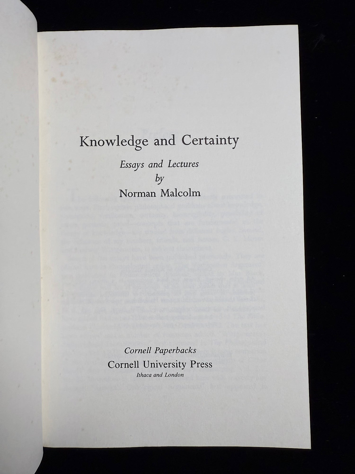 Knowledge and Certainty: Essays and Lectures